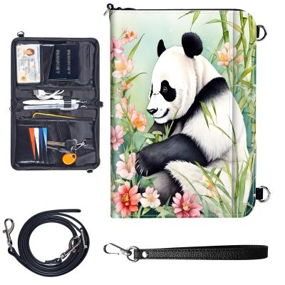 Travel Passport Wallet Passport,Family Passport Holder - Large Travel Passport Wallet Holder for Family Men Women, RFID Blocking,Lightweight Portable with Zipper Pocket,Pandas/pink Flowers