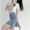 Alloaone Women Denim Retro Washed Summer Daily Mini Solid Skirts view 3