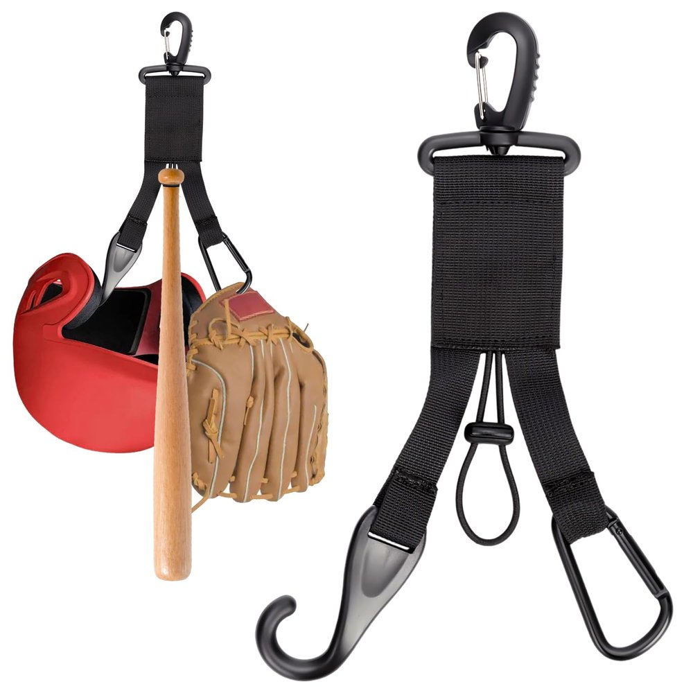 Baseball Softball Gear Hanger, 3 in 1 Dugout Organizer Baseball Accessory Hanger Bat and Glove Holder with Helmet Hook for Sports Equipment Badminton Softball Fence Water Bottle Hiking Camping