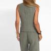 FQFGGYD 2 Piece Sets for Women Summer Cotton Linen Pants Sets Women 2 Piece Outfits Vest Pants Collage Patchwork Casual Suit Green view 2