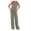 FQFGGYD 2 Piece Sets for Women Summer Cotton Linen Pants Sets Women 2 Piece Outfits Vest Pants Collage Patchwork Casual Suit Green view 3