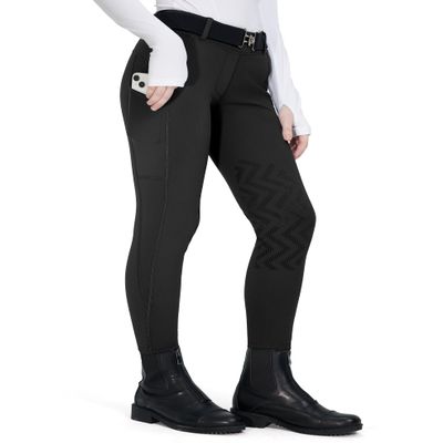 FitsT4 Sports Girls Winter Riding Breeches Kids Fleece Horse Riding Pants Knee-Patch Equestrian Schooling Tights Pockets Black X-Large
