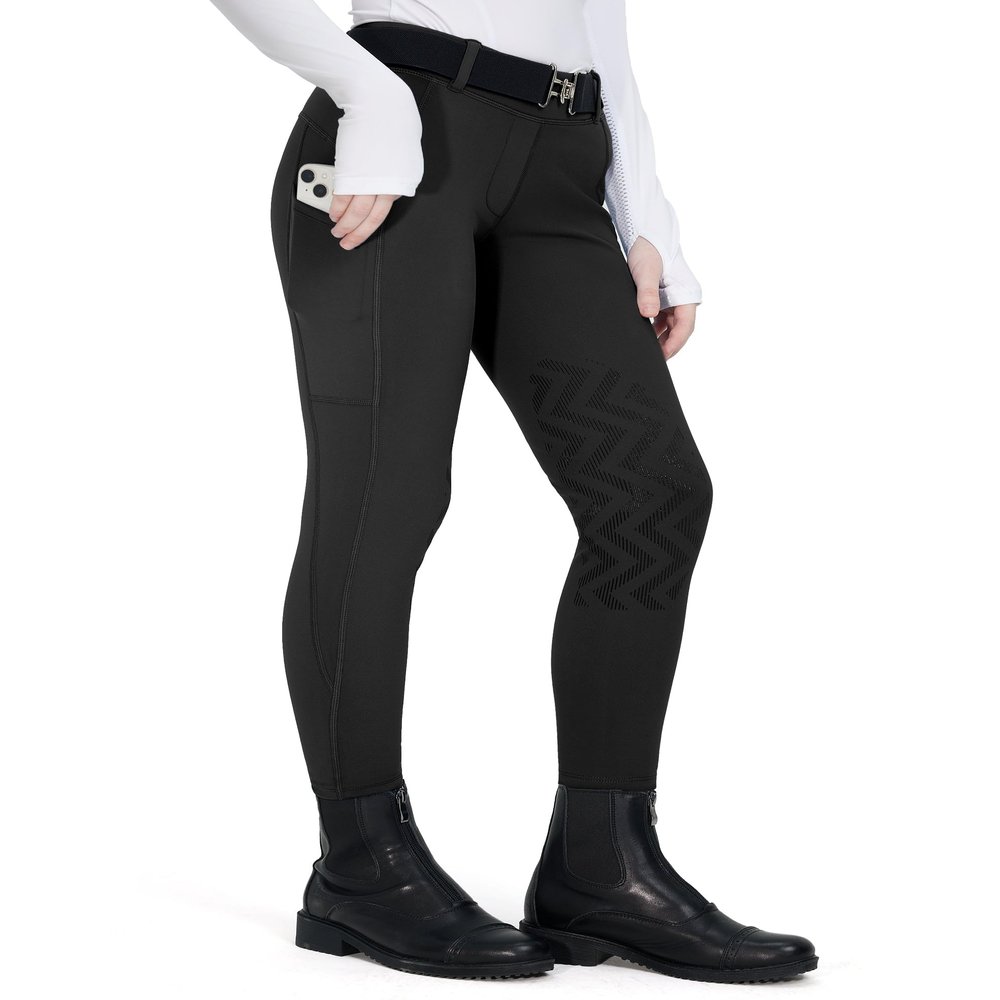 FitsT4 Sports Girls Winter Riding Breeches Kids Fleece Horse Riding Pants Knee-Patch Equestrian Schooling Tights Pockets Black X-Large