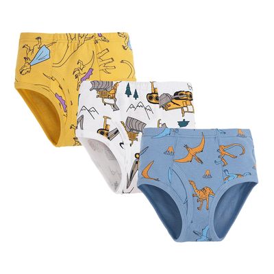 NineFit Basics 3 Pack Cotton Boys Briefs Soft Dinosaur Truck Toddler Underwear Little Boys Underwear Cute Print (Yellow, 3-4 Years)