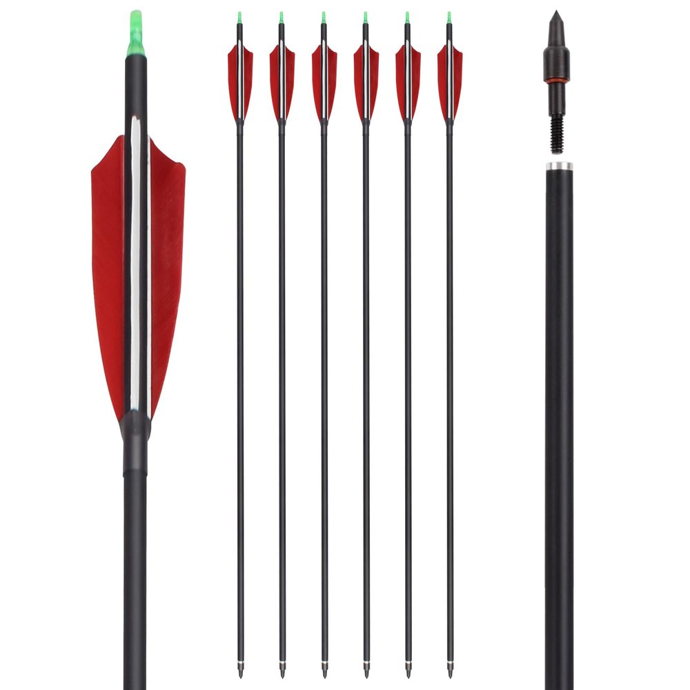 500 Spine Arrows 30 Inch Carbon Arrows 4" Turkey Feather Archery Target Practice Hunting Arrows with for Recurve Bow Long Bow