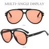 Bsreyeop Retro Aviator Sunglasses for Women Men Classic 70s Vintage Shades Trendy Big Frame Design (Black Frame/Light Red Lens A4) view 4