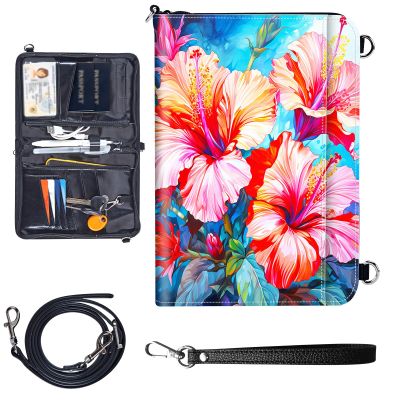 Travel Passport Wallet Passport,Family Passport Holder - Large Travel Passport Wallet Holder for Family Men Women, RFID Blocking,Lightweight Portable with Zipper Pocket,watercolors pink flowers