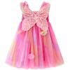 AGQT Baby Girls Tulle Tutu Dress Sleeveless Toddler Butterfly 3D Flower Print Back Girls Dresses Birthday Holiday Wedding Layered Lace Dress Rainbow Red Size 12-18M view 1
