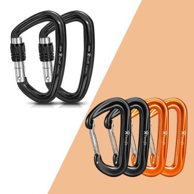 12kn (2697 lbs) and 42kn (9441 lbs) Carabiners Bundle: UIAA Certified 42kn Screwgate Locking Climbing Caribeaner Clips - Heavy Duty 12kn Hammock Caribiniers for Camping and Dog Lesh