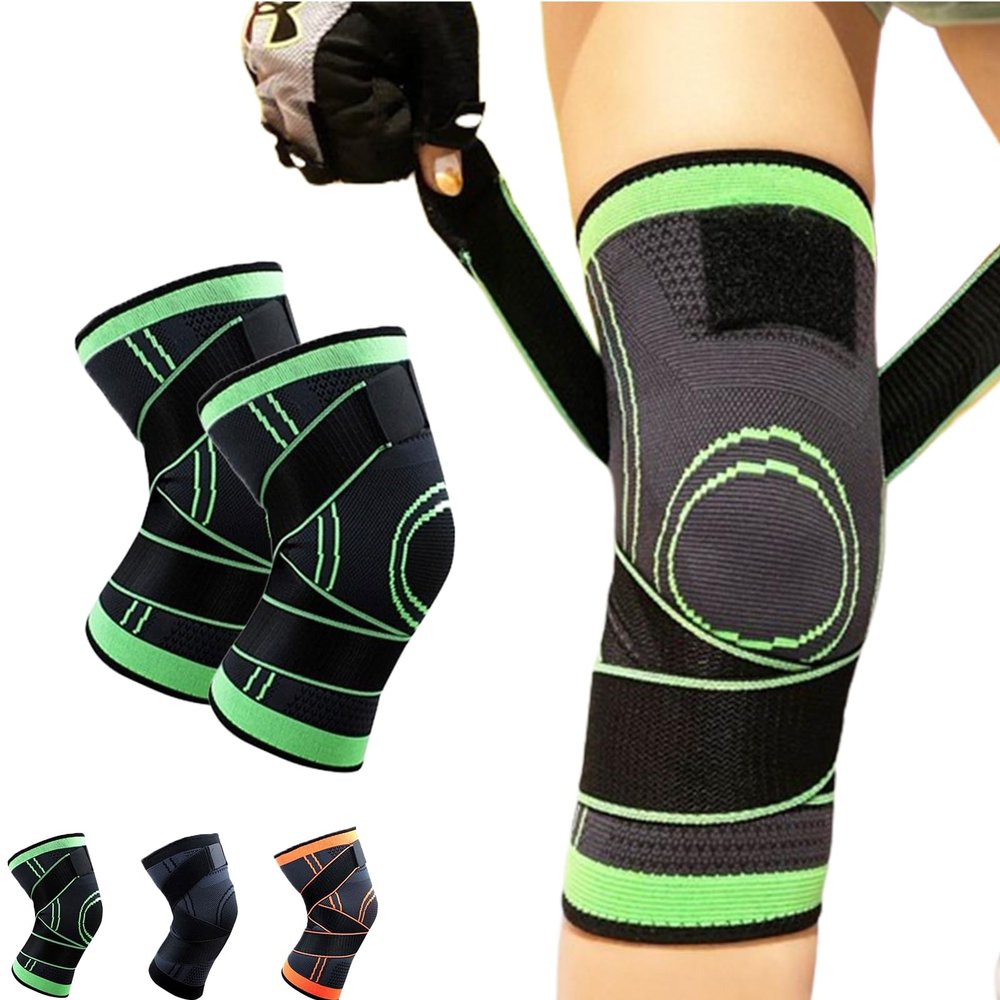 Hutena Rodillera Pro, Knee Compression Sleeve, Hutena Rodillera Professional Knee Brace with Pressure Strap, Knee Support for Running, Fitness (Green,M)