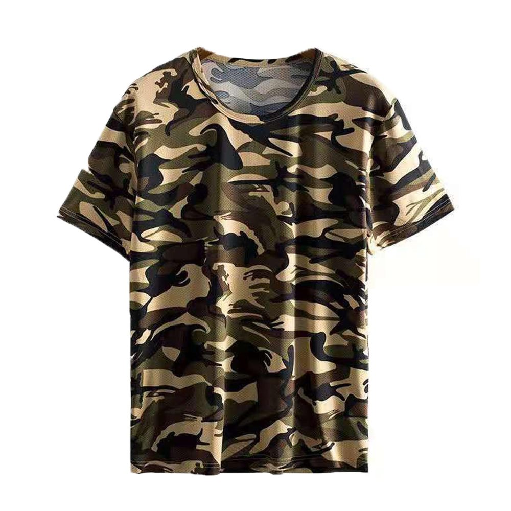 DGHM-JLMY Men's Camo Summer T-Shirt Camouflage Casual V-Neck Short Sleeve T-Shirt Fitness Stretchy V Neck Camo T-Shirt (Coffee,Medium)