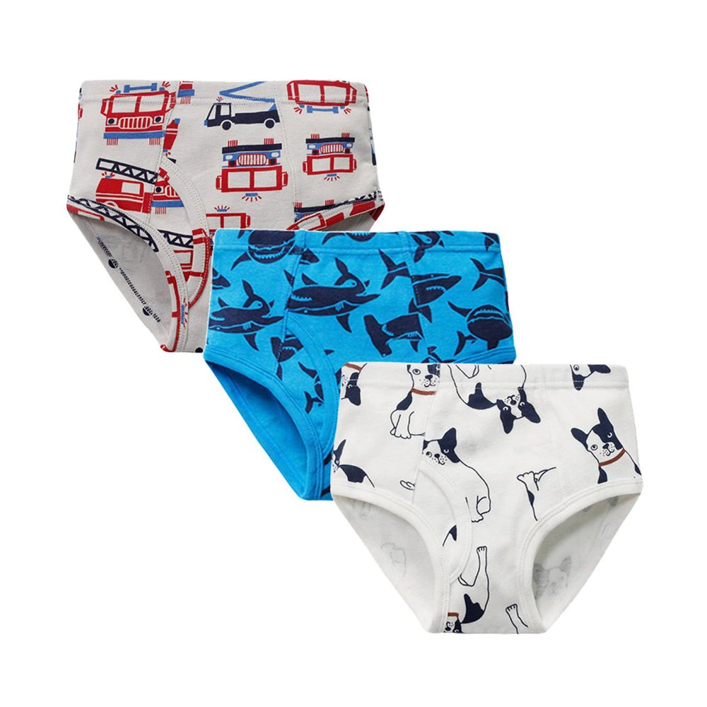 NineFit Basics Little Boys Briefs Dinosaur Truck Cute Boys Underwear Toddler Undies Kids Baby Underwear 3-Pack (Blue, 18-24 Months)