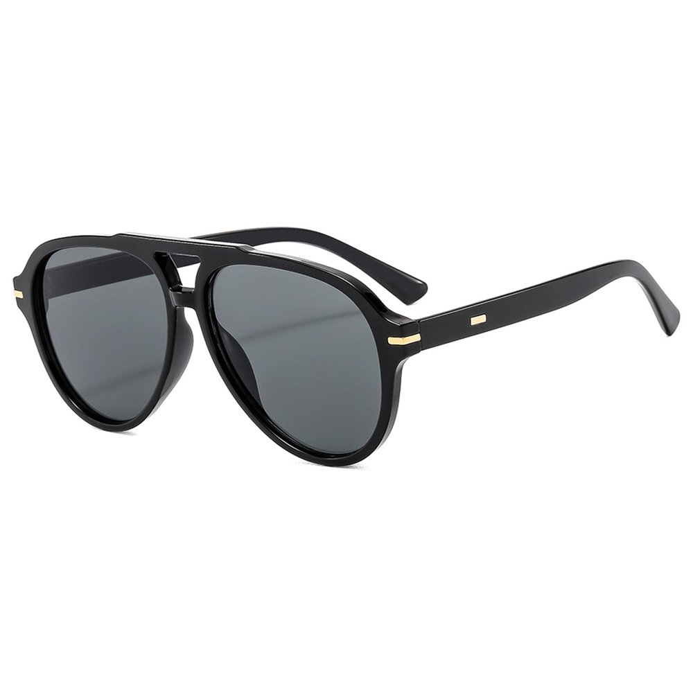 Bsreyeop Retro Aviator Sunglasses for Women Men Classic 70s Vintage Shades Trendy Big Frame Design (Black Frame/Grey Lens A1)