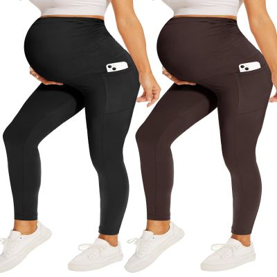 Fotociti 2/3/4 Pack Maternity Leggings With Pockets Over The Belly,Womens Pregnancy Workout Yoga Active Soft Tights Pants