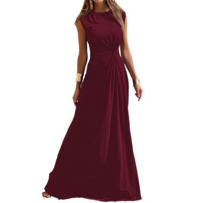 QXQYGRZ Womens Empire Waist Bridesmaid Prom Dress Long Cocktail Dresses Sleeveless Flowy Evening Gown Maxi Dress Wine Red