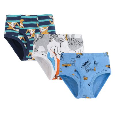 NineFit Basics 3 Pack Cotton Boys Briefs Soft Dinosaur Truck Toddler Underwear Little Boys Underwear Cute Print (Blue, 3-4 Years)