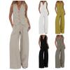 FQFGGYD 2 Piece Sets for Women Summer Cotton Linen Pants Sets Women 2 Piece Outfits Vest Pants Collage Patchwork Casual Suit Beige view 1