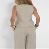 FQFGGYD 2 Piece Sets for Women Summer Cotton Linen Pants Sets Women 2 Piece Outfits Vest Pants Collage Patchwork Casual Suit Beige view 2
