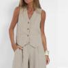 FQFGGYD 2 Piece Sets for Women Summer Cotton Linen Pants Sets Women 2 Piece Outfits Vest Pants Collage Patchwork Casual Suit Beige view 3