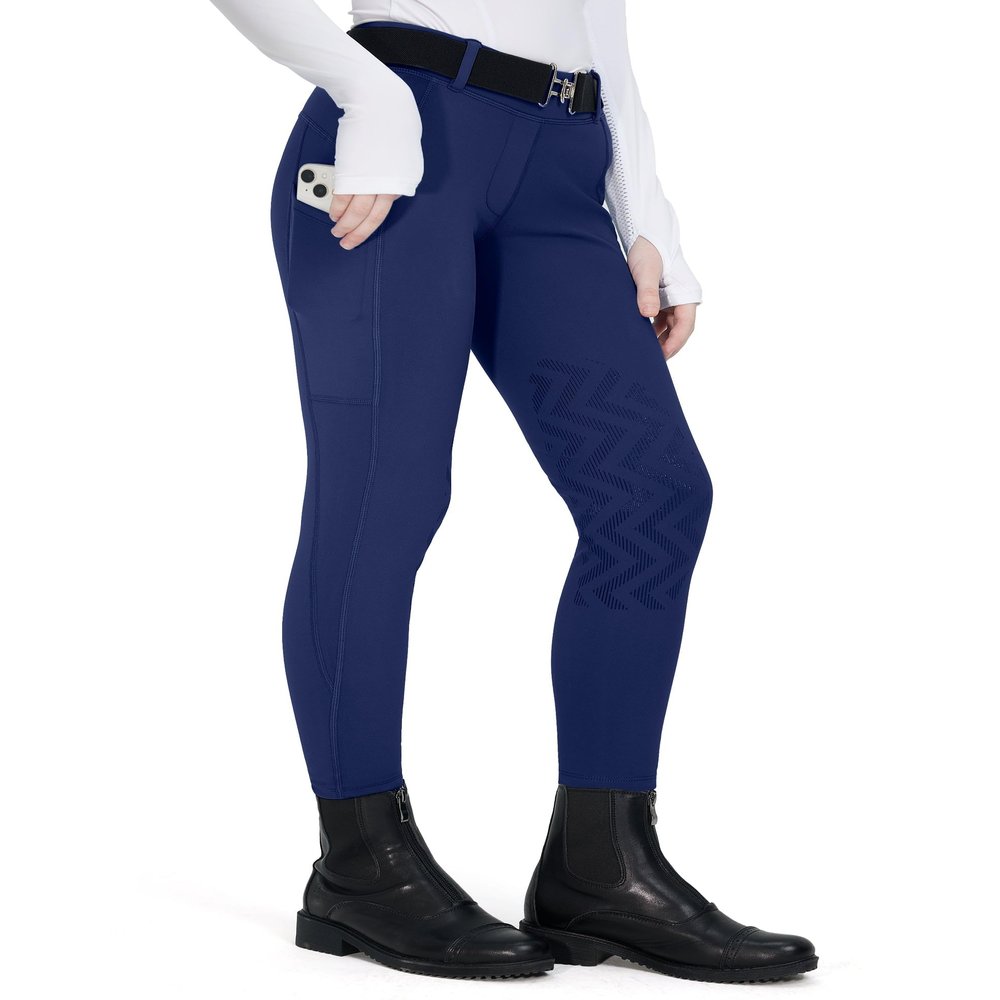 FitsT4 Sports Girls Winter Riding Breeches Kids Fleece Horse Riding Pants Knee-Patch Equestrian Schooling Tights Pockets Blue Large