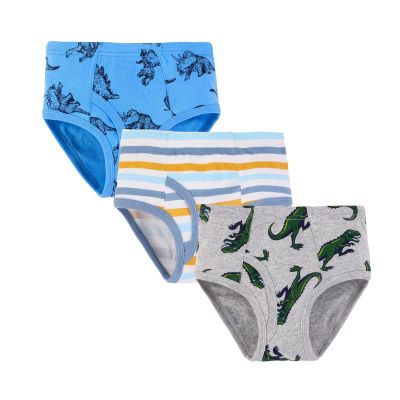 NineFit Basics 3 Pack Cotton Boys Briefs Soft Dinosaur Truck Toddler Underwear Little Boys Underwear Cute Print (Grey, 4-5 Years)