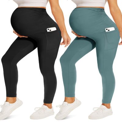 Fotociti Maternity Leggings with Pockets Over Belly Pregnancy Yoga Pants