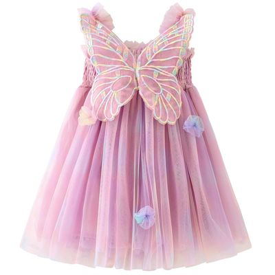 AGQT Baby Girls Tulle Tutu Dress Sleeveless Infant Butterfly 3D Flower Print Back Girls Dresses Birthday Holiday Wedding Layered Lace Dress Rainbow Purple Size 6-12M