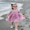 AGQT Baby Girls Tulle Tutu Dress Sleeveless Infant Butterfly 3D Flower Print Back Girls Dresses Birthday Holiday Wedding Layered Lace Dress Rainbow Purple Size 6-12M view 2