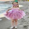AGQT Baby Girls Tulle Tutu Dress Sleeveless Infant Butterfly 3D Flower Print Back Girls Dresses Birthday Holiday Wedding Layered Lace Dress Rainbow Purple Size 6-12M view 3