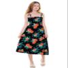 SANGTREE Girl's Hawaiian Mermaid Print Spaghetti Strap Sun Dress Summer Beach Swing Dresses, Floral-Black, US XL view 2