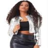 Allegra K Cropped Jacket Women Disco Outfits Metallic Stand Collar Party Club Long Sleeve Crop Jackets Medium Silver
