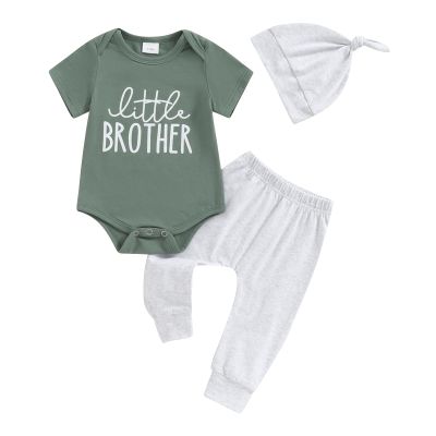 wybzd Little Brother Newborn Outfit T-Shirt Romper Top and Pants Sets Baby Coming Home Hospital Clothes Summer Clothing green 0-3 Months