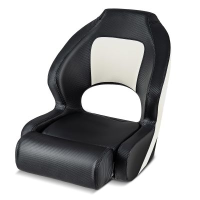 Goplus Sports Flip Up Boat Seat, Captain Bucket Seat w/Thick Sponge Bolster & Waterproof PVC Leather Upholstery, Curve Armrest & Aluminum Hinges, High Back Fishing Boat Chair (1 Pack Black & White)