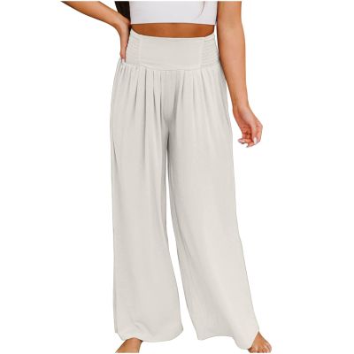 QXQYGRZ Women High Waist Palazzo Pants Summer Wide Leg Casual Lounge Pant Flowy Lightweight Beach Pant Outfits Trousers White