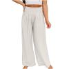 QXQYGRZ Women High Waist Palazzo Pants Summer Wide Leg Casual Lounge Pant Flowy Lightweight Beach Pant Outfits Trousers White view 1