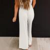 QXQYGRZ Women High Waist Palazzo Pants Summer Wide Leg Casual Lounge Pant Flowy Lightweight Beach Pant Outfits Trousers White view 2