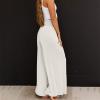 QXQYGRZ Women High Waist Palazzo Pants Summer Wide Leg Casual Lounge Pant Flowy Lightweight Beach Pant Outfits Trousers White view 4