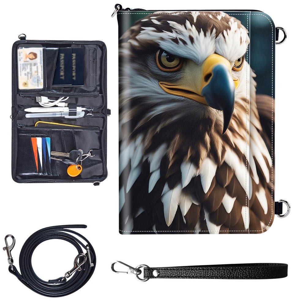 Travel Passport Wallet Passport,Family Passport Holder - Large Travel Passport Wallet Holder for Family Men Women, RFID Blocking,Lightweight Portable with Zipper Pocket,Cool Eagle