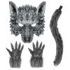 HyperFun Werewolf Costume Halloween Wolf Mask Gloves and Tails Set, Realistic Wolf Costume Cosplay Accessories Kit view 1