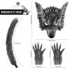 HyperFun Werewolf Costume Halloween Wolf Mask Gloves and Tails Set, Realistic Wolf Costume Cosplay Accessories Kit view 2