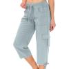Cargo Capris for Women Casual Drawstring Capris Pants with Pockets Plus Size Quick Dry Hiking Pants Summer Elastic Waist Wide Leg Cropped Pants Baggy Cargo Pants Outdoor Travel Pants for Camping Golf view 1