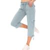 Cargo Capris for Women Casual Drawstring Capris Pants with Pockets Plus Size Quick Dry Hiking Pants Summer Elastic Waist Wide Leg Cropped Pants Baggy Cargo Pants Outdoor Travel Pants for Camping Golf view 2