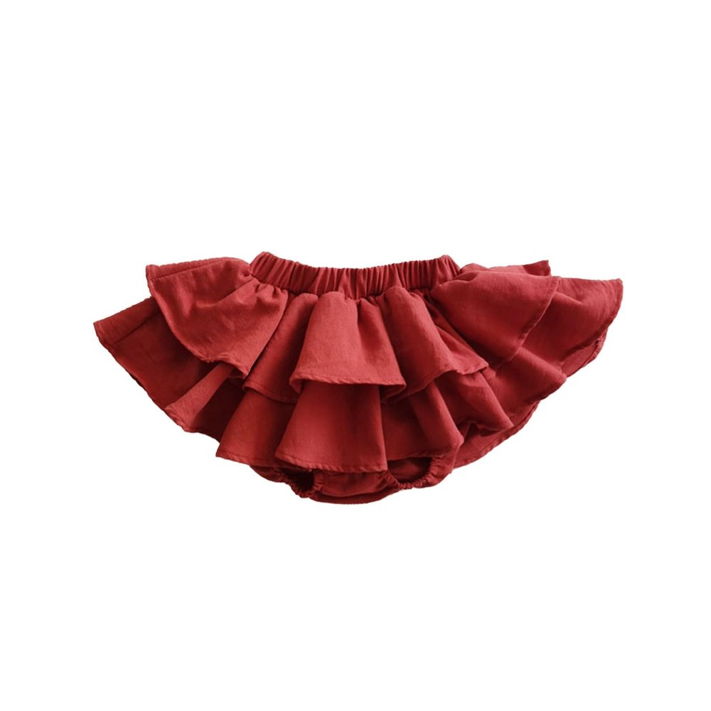 Baby Girls Solid Cotton Cake Skirt Soft Cotton Ruffle Mini Skirt with Shorts Elastic Waist iaper (Red, 18-24 Months)