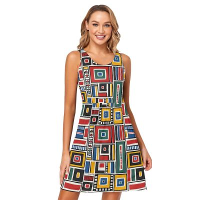 ALAZA Geometric Stylish Women Summer Dresses Casual Sleeveless Sundress with Pockets Tank Dress M Multicoloured