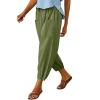Cotton Casual Capri for Women Elastic High Waisted Loose Lantern Tapered Harem Pants with Pockets Light Green view 1