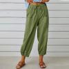Cotton Casual Capri for Women Elastic High Waisted Loose Lantern Tapered Harem Pants with Pockets Light Green view 2