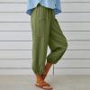 Cotton Casual Capri for Women Elastic High Waisted Loose Lantern Tapered Harem Pants with Pockets Light Green view 3