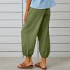 Cotton Casual Capri for Women Elastic High Waisted Loose Lantern Tapered Harem Pants with Pockets Light Green view 4