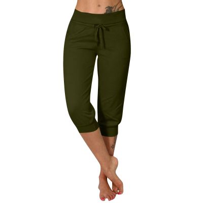Womens Cargo Capris Summer Casual Drawstring High Waisted Hiking Pants Lightweight Capri Pants with Pockets Loose Fit Casual Capri Pants Dressy Ladies Baggy Cargo Pants