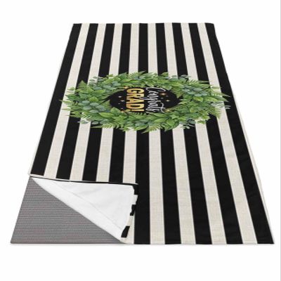 Futuregrace Yoga Towel with Corner Pockets Graduation Season Green Leaves Garland Black White Stripes Sweat Absorbent Lightweight Soft Yoga Blanket 26"x70" Hot Yoga Towels for Gym Fitness Workout